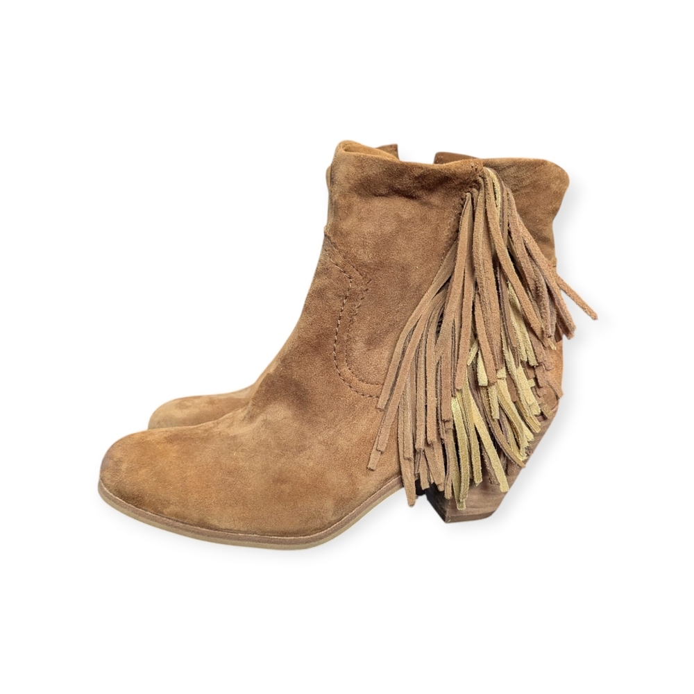 Sam Edelman Brown Fringe Suede Booties 7.5